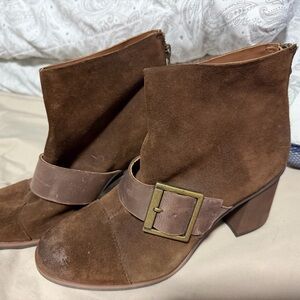 Kork-Ease Distressed Brown Suede Ankle Booties